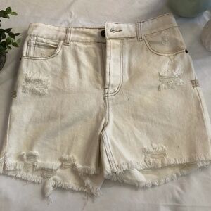 C&V white Denim shorts - Distressed cut off shorts Size 25